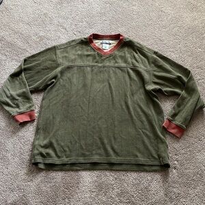 Columbia Olive Green V Neck Sweater Contrast Trim SIZE XL